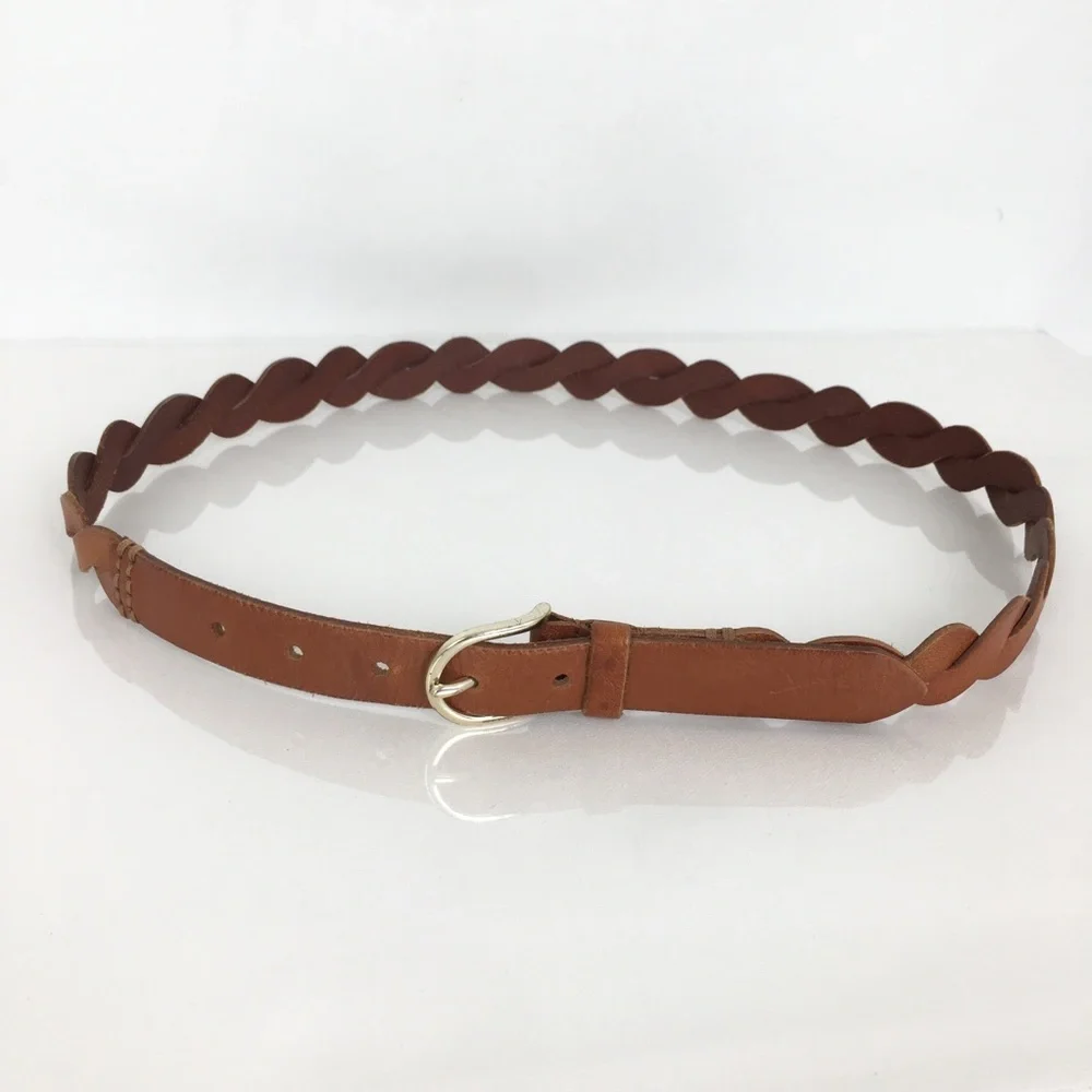 Women’s Thin Brown Twisted Braided Leather Belt Preppy